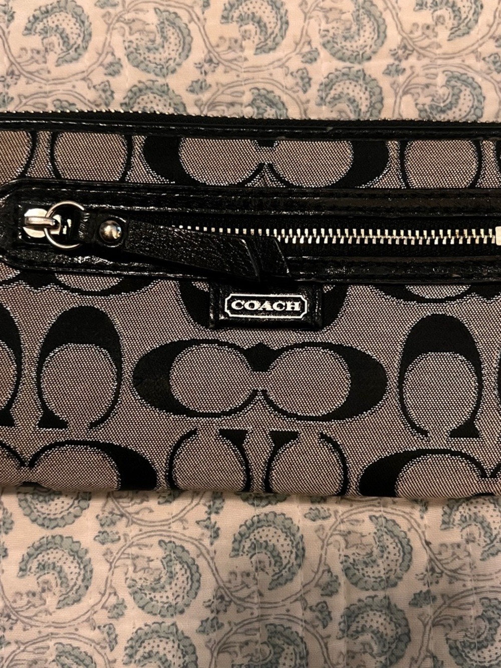 Coach Black and Taupe Signature Jacquard Wallet